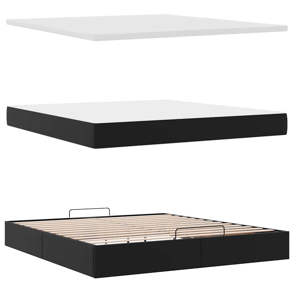 Struttura Letto Pouf con Materasso Nero 160x200 cm Similpelle | homemem39