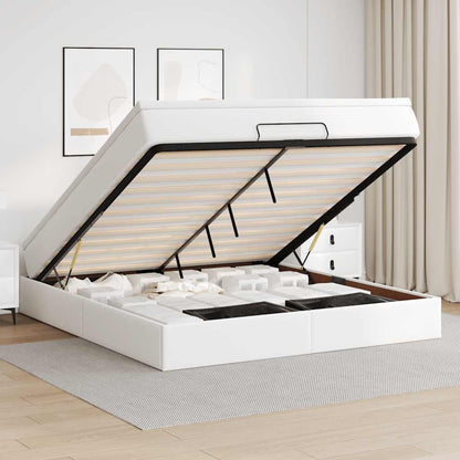 Struttura Letto Pouf con Materasso Bianco 160x200 cm Similpelle