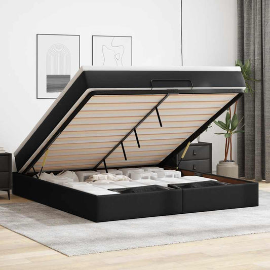 Struttura Letto Pouf con Materasso Nero 180x200 cm Similpelle | homemem39