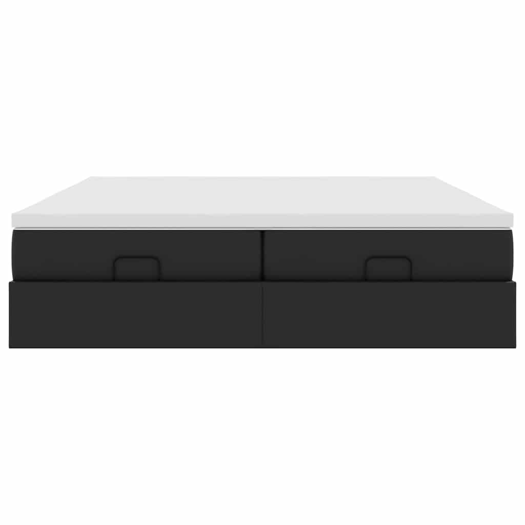 Struttura Letto Pouf con Materassi Nero 200x200 cm Similpelle