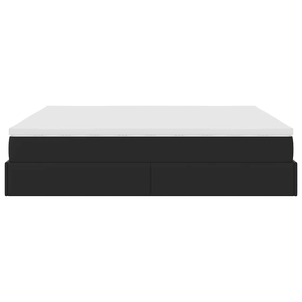 Struttura Letto Pouf con Materassi Nero 200x200 cm Similpelle