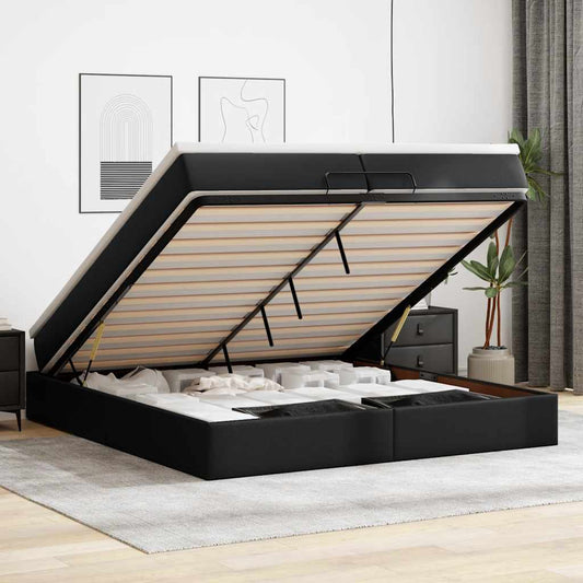 Struttura Letto Pouf con Materassi Nero 200x200 cm Similpelle | homemem39