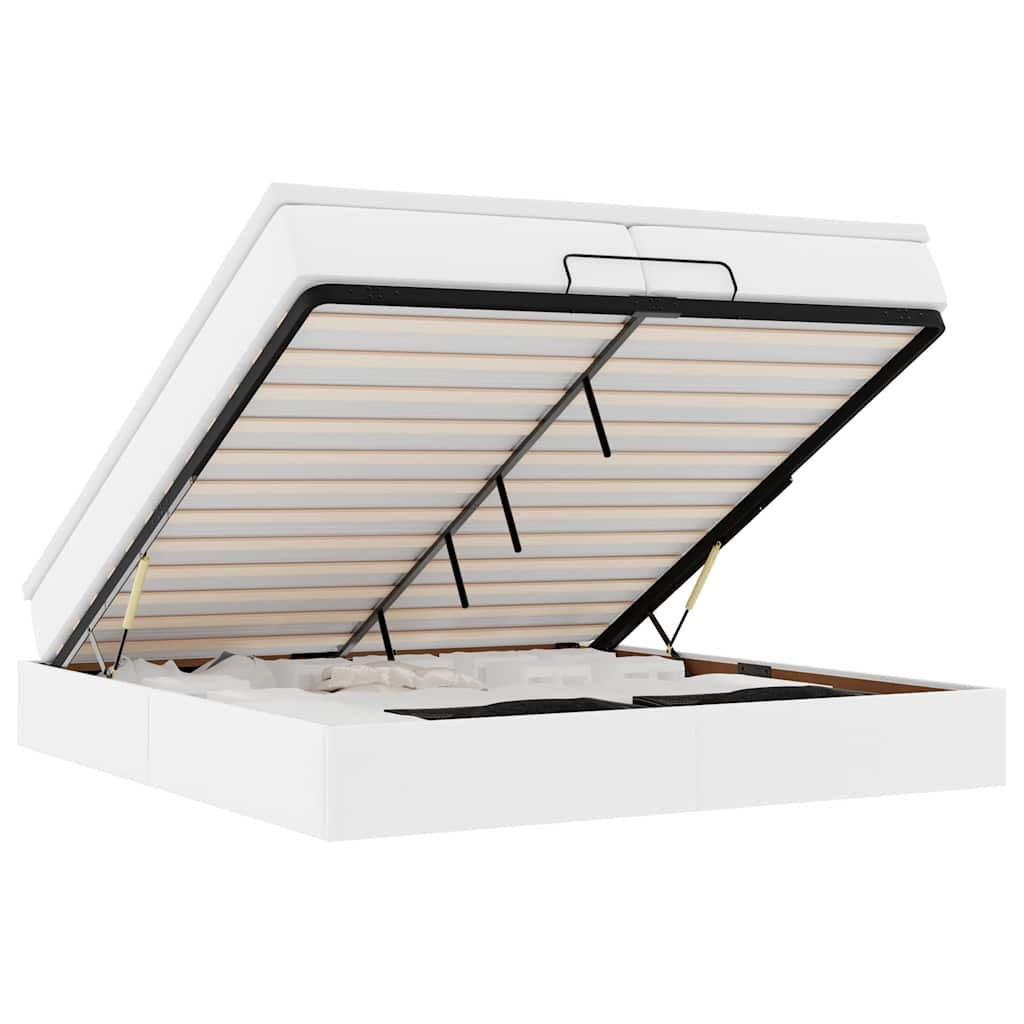 Struttura Letto Pouf con Materassi Bianco 200x200 cm Similpelle