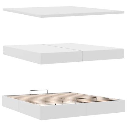 Struttura Letto Pouf con Materassi Bianco 200x200 cm Similpelle