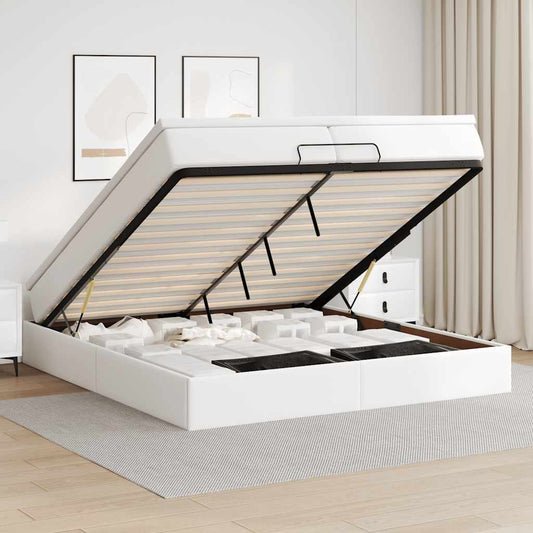 Struttura Letto Pouf con Materassi Bianco 200x200 cm Similpelle | homemem39