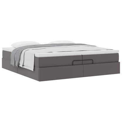 Struttura Letto Pouf con Materassi Grigio 200x200 cm Similpelle