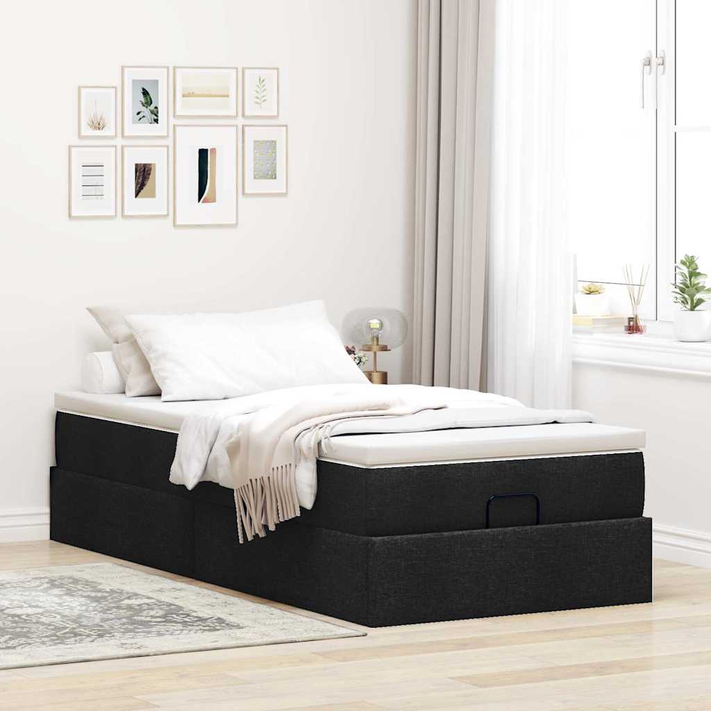 Struttura Letto Pouf con Materasso Nero 80x200 cm in Tessuto | homemem39