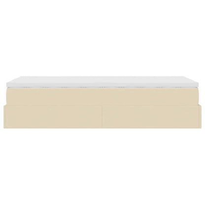 Struttura Letto Pouf con Materasso Crema 80x200 cm in Tessuto