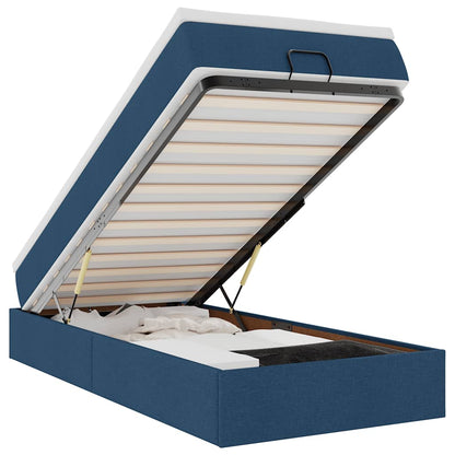 Struttura Letto Pouf con Materasso Blu 80x200 cm in Tessuto