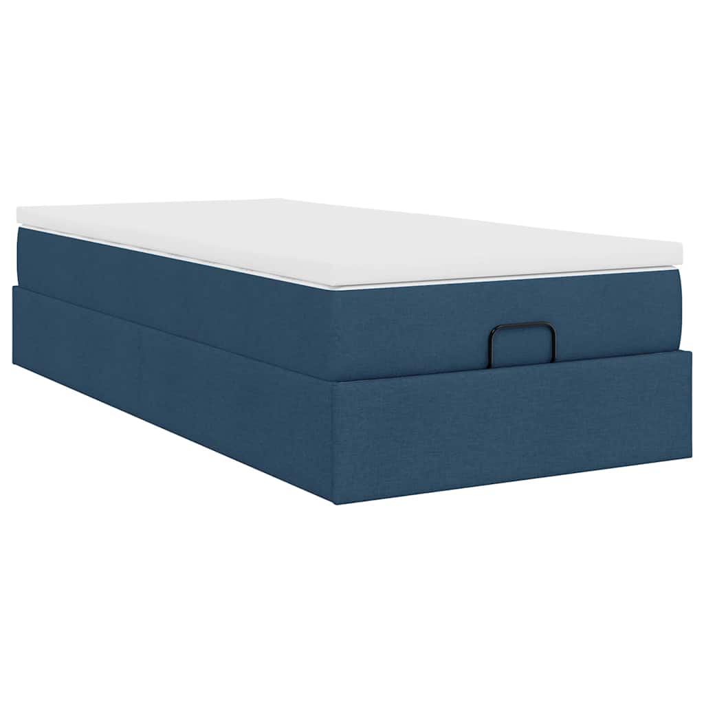 Struttura Letto Pouf con Materasso Blu 80x200 cm in Tessuto