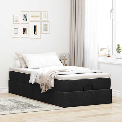 Struttura Letto Pouf con Materasso Nero 90x190 cm in Tessuto