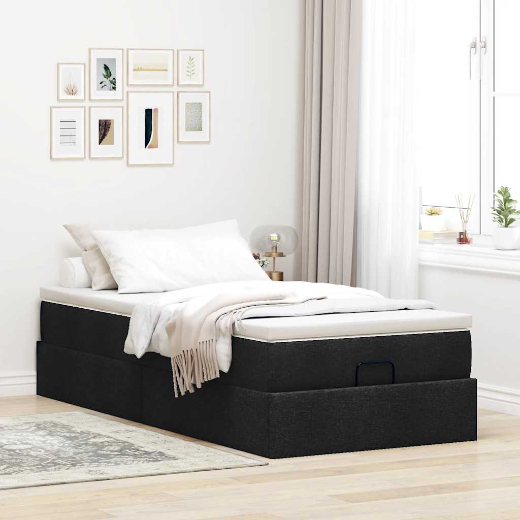 Struttura Letto Pouf con Materasso Nero 90x190 cm in Tessuto