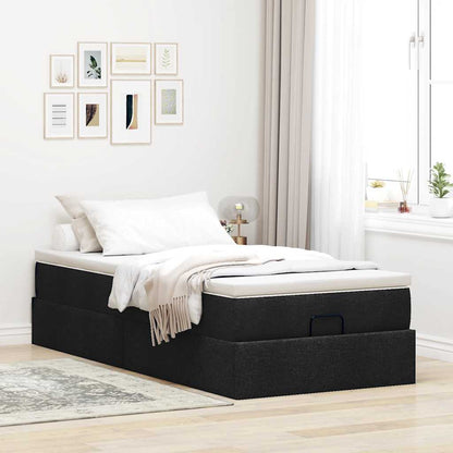 Struttura Letto Pouf con Materasso Nero 90x190 cm in Tessuto