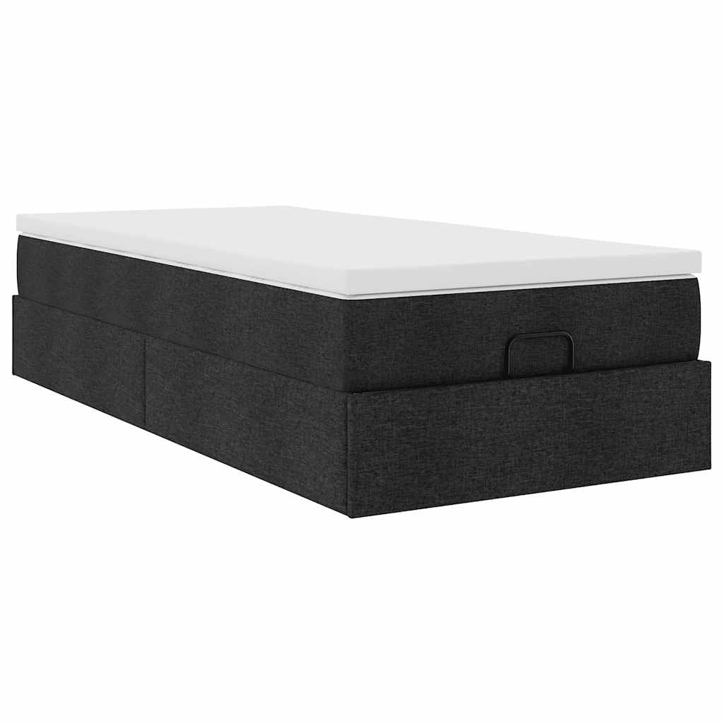 Struttura Letto Pouf con Materasso Nero 90x190 cm in Tessuto