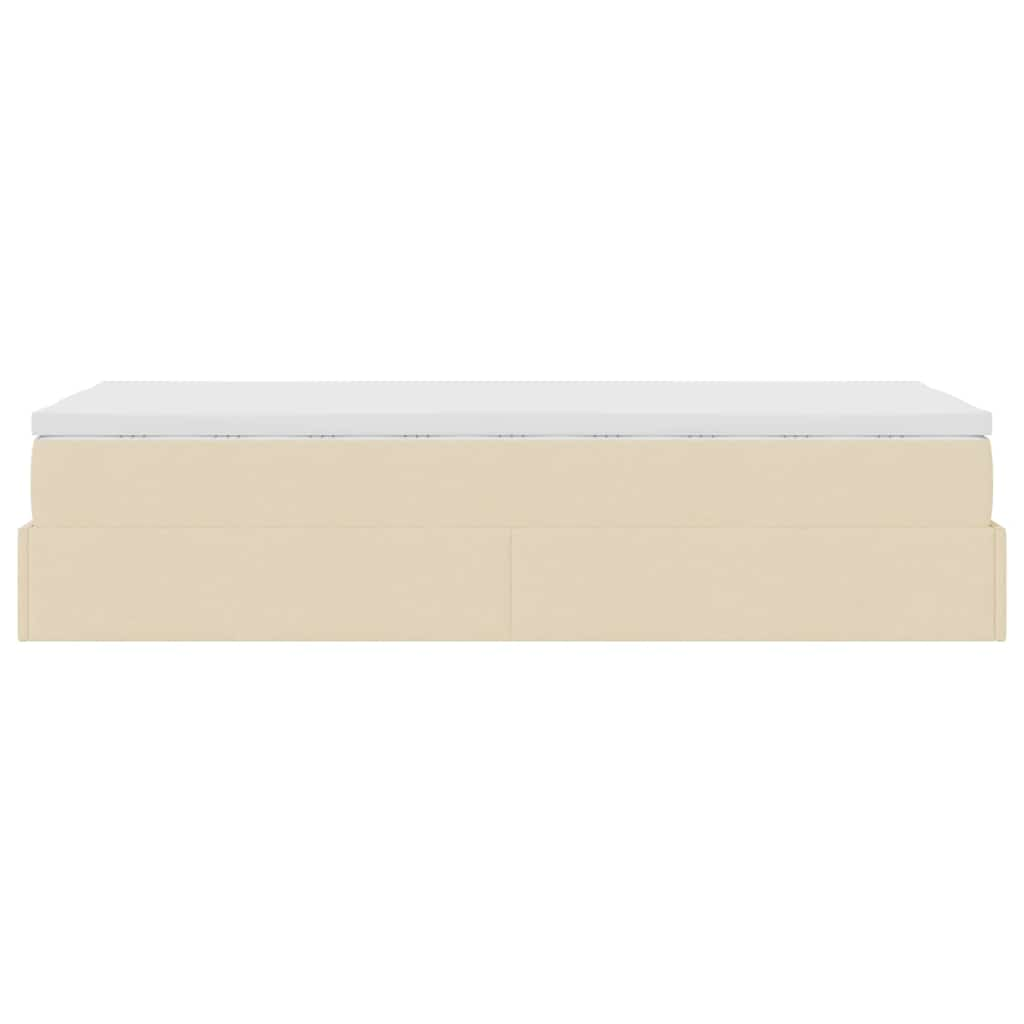 Struttura Letto Pouf con Materasso Crema 90x190 cm in Tessuto