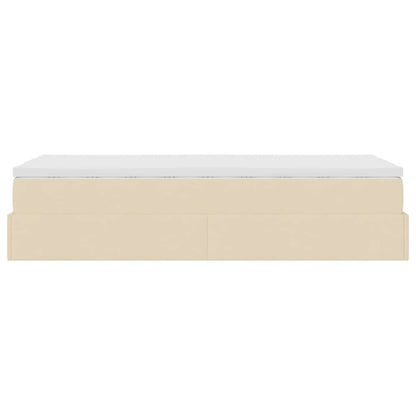 Struttura Letto Pouf con Materasso Crema 90x190 cm in Tessuto