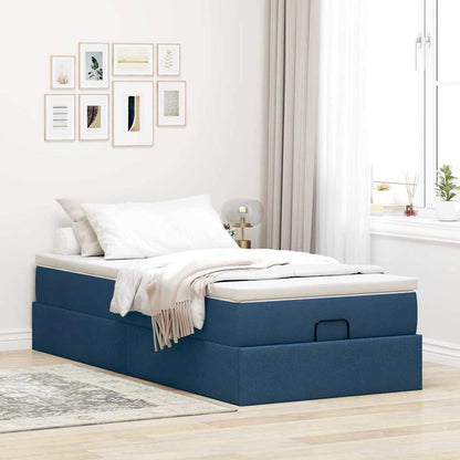 Struttura Letto Pouf con Materasso Blu 90x190 cm in Tessuto