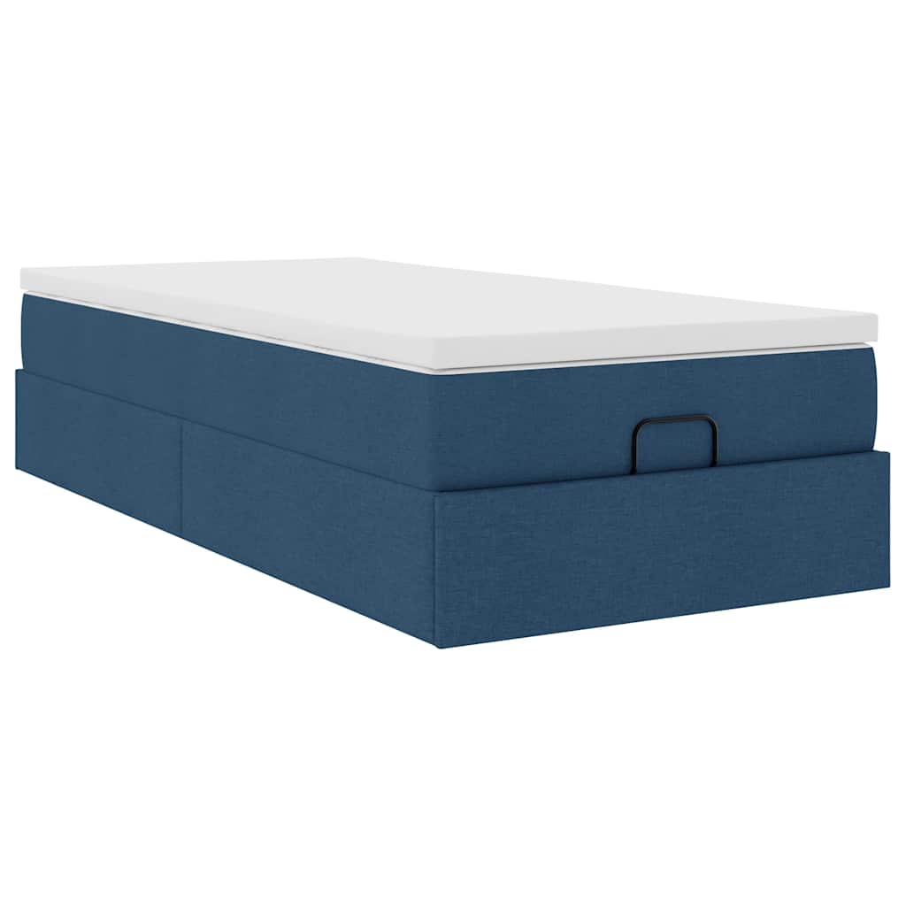 Struttura Letto Pouf con Materasso Blu 90x190 cm in Tessuto | homemem39