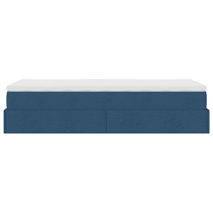 Struttura Letto Pouf con Materasso Blu 90x190 cm in Tessuto