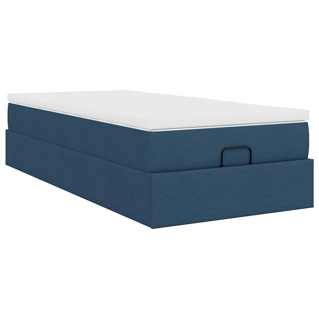 Struttura Letto Pouf con Materasso Blu 90x190 cm in Tessuto
