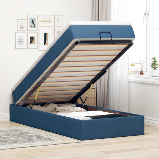 Struttura Letto Pouf con Materasso Blu 90x190 cm in Tessuto