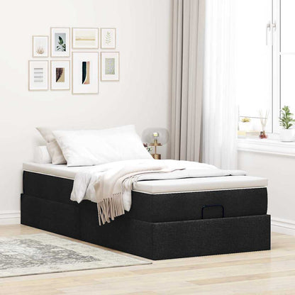 Struttura Letto Pouf con Materasso Nero 90x200 cm in Tessuto