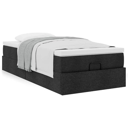 Struttura Letto Pouf con Materasso Nero 90x200 cm in Tessuto