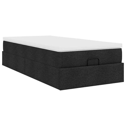 Struttura Letto Pouf con Materasso Nero 90x200 cm in Tessuto