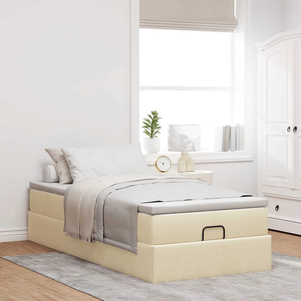 Struttura Letto Pouf con Materasso Crema 90x200 cm in Tessuto