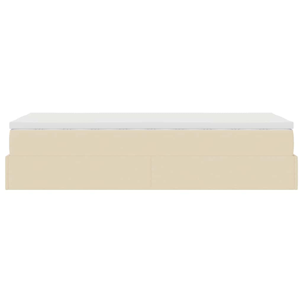 Struttura Letto Pouf con Materasso Crema 90x200 cm in Tessuto