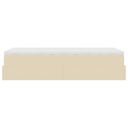 Struttura Letto Pouf con Materasso Crema 90x200 cm in Tessuto