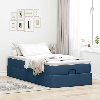 Struttura Letto Pouf con Materasso Blu 90x200 cm in Tessuto