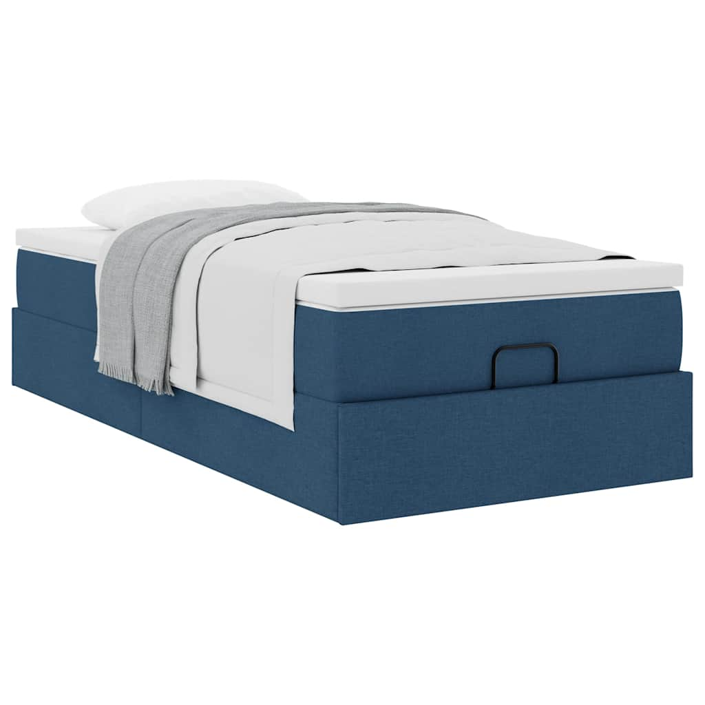 Struttura Letto Pouf con Materasso Blu 90x200 cm in Tessuto