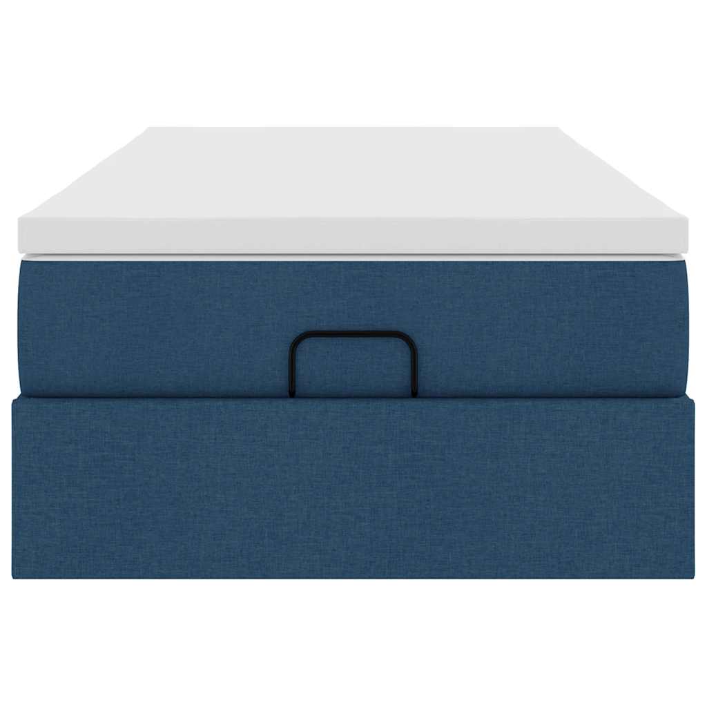 Struttura Letto Pouf con Materasso Blu 90x200 cm in Tessuto