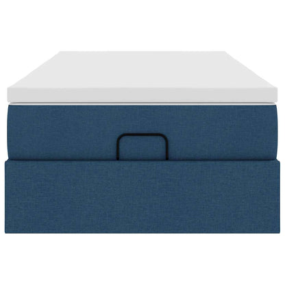 Struttura Letto Pouf con Materasso Blu 90x200 cm in Tessuto