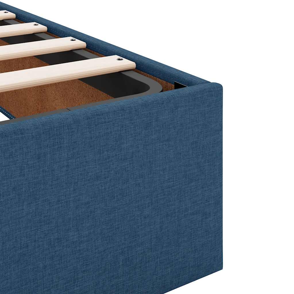 Struttura Letto Pouf con Materasso Blu 90x200 cm in Tessuto