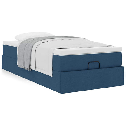 Struttura Letto Pouf con Materasso Blu 90x200 cm in Tessuto