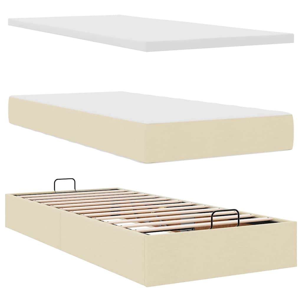 Struttura Letto Pouf con Materasso Crema 100x200 cm in Tessuto