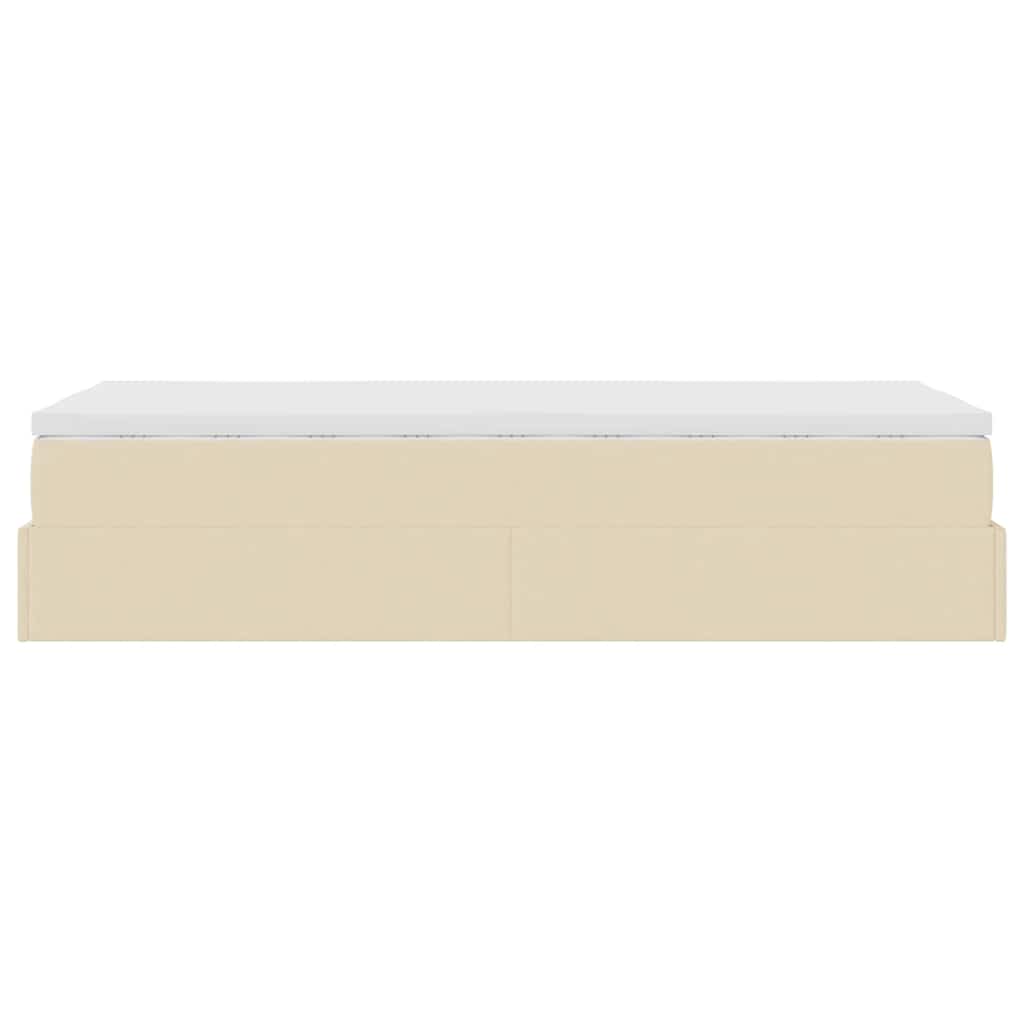 Struttura Letto Pouf con Materasso Crema 100x200 cm in Tessuto