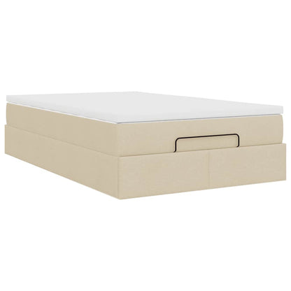 Struttura Letto Pouf con Materasso Crema 120x190 cm in Tessuto