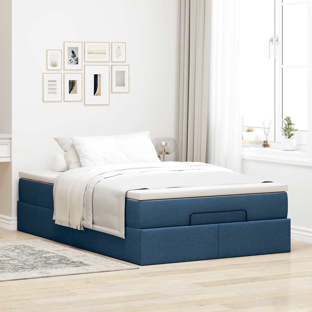 Struttura Letto Pouf con Materasso Blu 120x190 cm in Tessuto