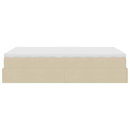 Struttura Letto Pouf con Materasso Crema 120x200 cm in Tessuto