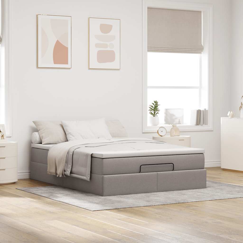 Struttura Letto Pouf con Materasso Tortora 140x190 cm Tessuto | homemem39