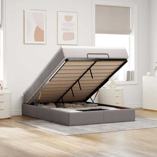 Struttura Letto Pouf con Materasso Tortora 140x190 cm Tessuto | homemem39