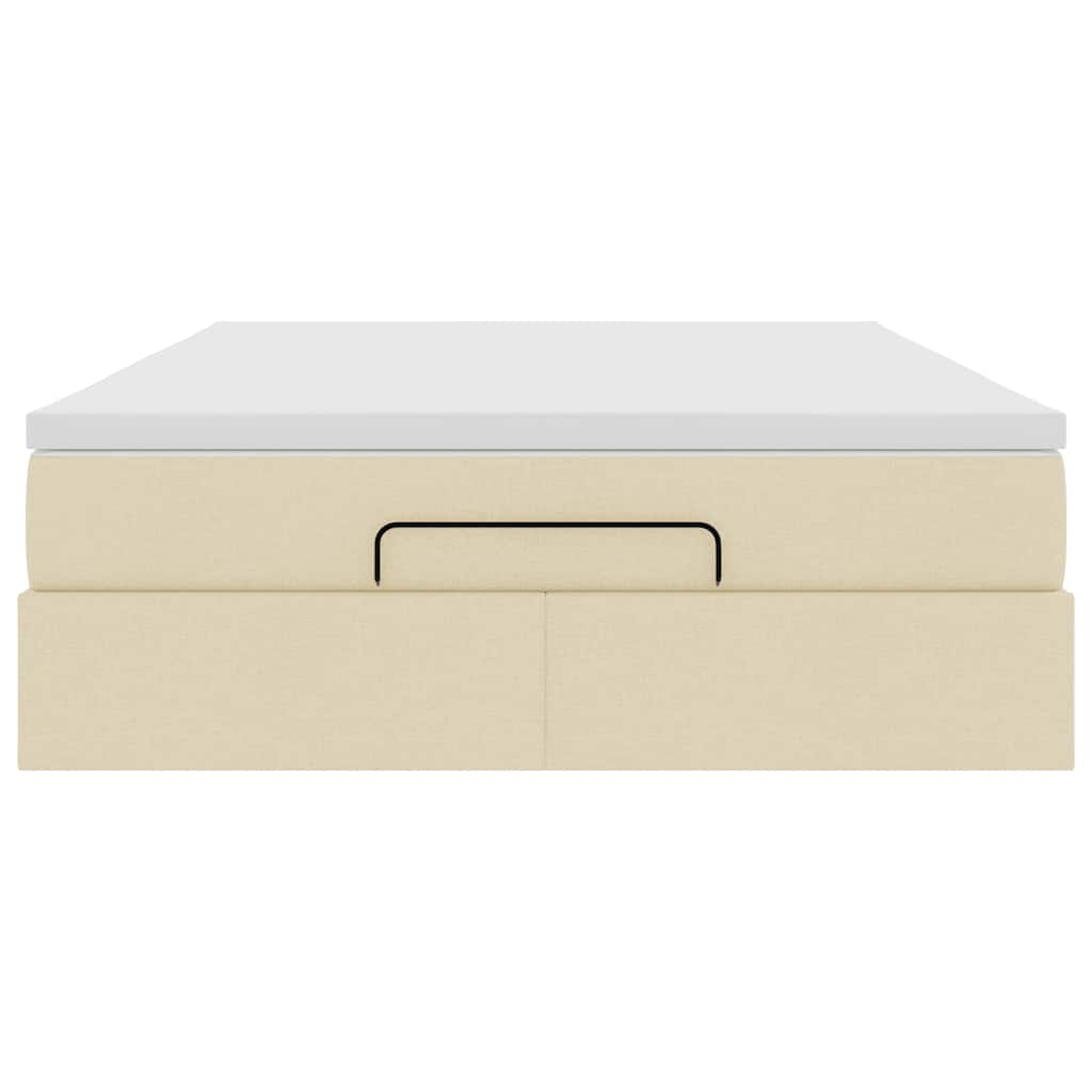 Struttura Letto Pouf con Materasso Crema 140x190 cm in Tessuto