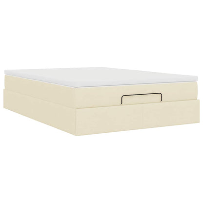 Struttura Letto Pouf con Materasso Crema 140x190 cm in Tessuto