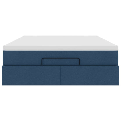 Struttura Letto Pouf con Materasso Blu 140x190 cm in Tessuto