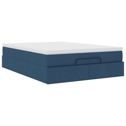 Struttura Letto Pouf con Materasso Blu 140x190 cm in Tessuto