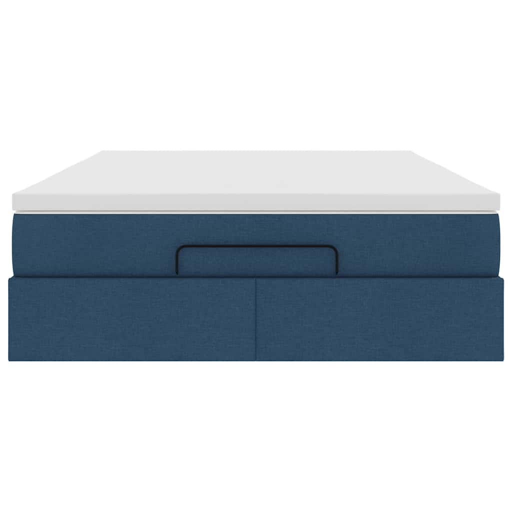 Struttura Letto Pouf con Materasso Blu 140x190 cm in Tessuto