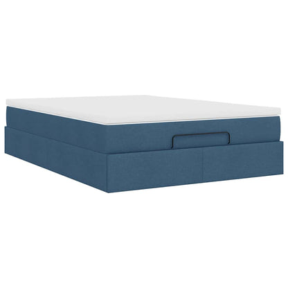 Struttura Letto Pouf con Materasso Blu 140x190 cm in Tessuto